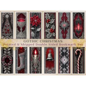 Gothic Christmas Bookmark Set Silver Red Illuminated Art Nouveau Gothmas
